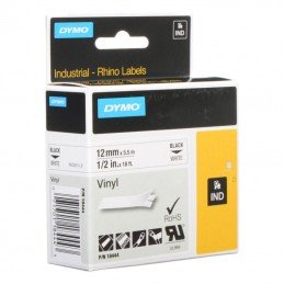 Cinta rotuladora adhesiva de plástico dymo 18444/ para rhino labels/ 12mm x 5m/ negra-blanca
