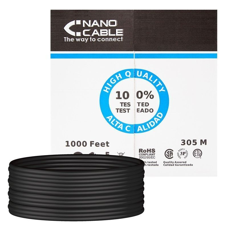 Bobina de cable rj45 para exteriores utp nanocable 10.20.0304-ext-bk cat.5e/ 305m/ impermeable/ negro