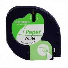 Cinta rotuladora adhesiva de papel dymo 59421/ para letratag/ 12mm x 4m/ blanca