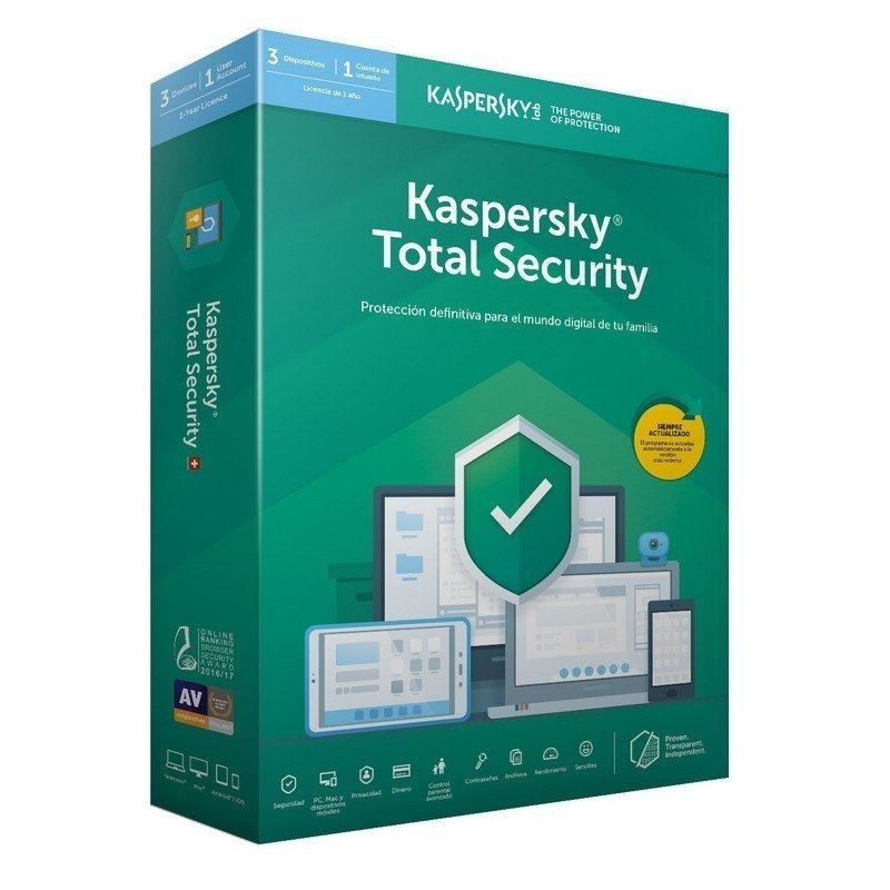 Antivirus kaspersky total security 2020/ 3 dispositivos/ 1 año