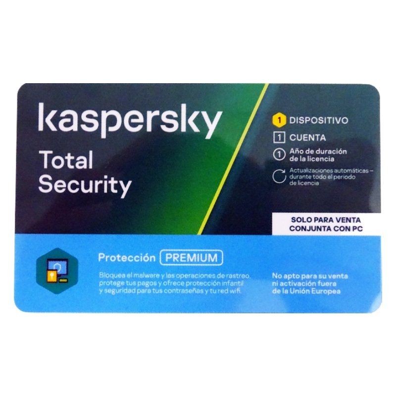 Antivirus kaspersky total security 2021/ 1 dispositivo/ 1 año venta con pc/ formato tarjeta