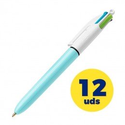 Caja de bolígrafos de tinta de aceite retráctil bic fashion 887777/ 12 unidades/ 4 colores de tinta/ cuerpo color azul pastel