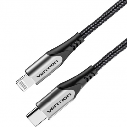 Cable usb 2.0 tipo-c lightning vention tachh/ usb tipo-c macho - lightning macho/ hasta 27w/ 480mbps/ 2m/ gris y negro