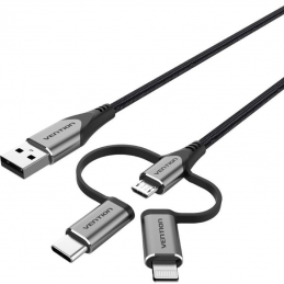 Cable usb 2.0 tipo-c vention cqjhf/ usb macho/ usb tipo-c macho - microusb macho - lightning macho/ 480mbps/ 1m/ gris
