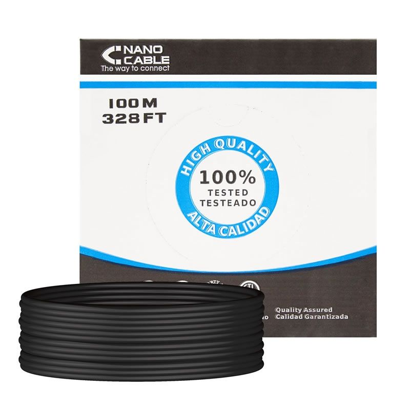 Bobina de cable rj45 para exteriores utp nanocable 10.20.0302-ext-bk cat.5e/ 100m/ impermeable/ negro